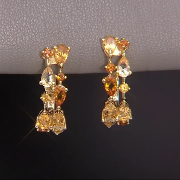 Affinity Jewelry - Citrine & Mixed Cut Gemstones Hoop Earrings 14K Goldplated Sterling Silver